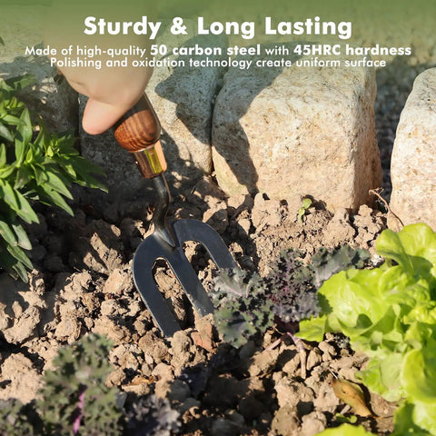 Beefy Heavy Duty Garden Hand Fork for Planting Weeding Transplanting and Soil Cultivation with Thickened Sturdy Tines in use