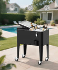 60 Quart Rolling Patio Cooler Cart With Bottle Opener Cap Catcher And Drain Large Beverage Trolley For Patio Parties Beach Bbq Poolside Keeps Drinks Cold Holds 75 Cans Includes Extra Tray For Snacks And Ice