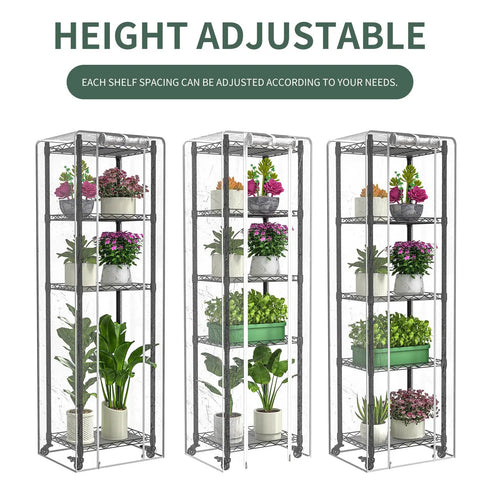 Indoor Grow Light Cabinet For Seed Starting With 40W Full Spectrum Lamps, 5 Tier Greenhouse Shelf showcasing potted plants