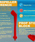 Must-Have Polymer Propeller Wrench Kit 1-1/16 Inch With Prop Stop Block, Lightweight Rustproof Red Plastic Boat Prop Tool