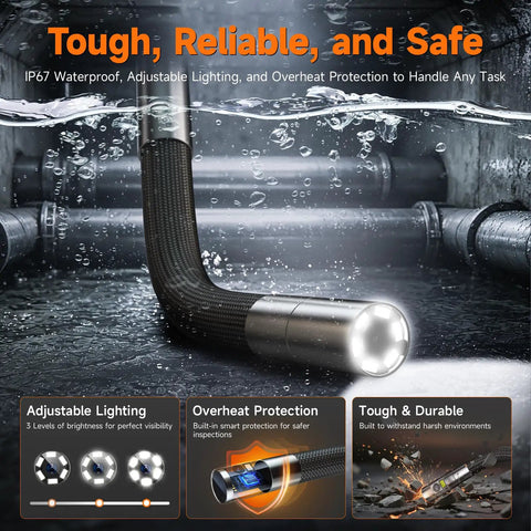 Dual Lens Articulating Borescope With 1080P Endoscope Camera, Two Way Flex Probe, 5.3ft Semi Rigid Cable For Engines, Pipes, HVAC Ducts And Industrial Equipment See Hidden Damage Clearly, IP67 waterproof