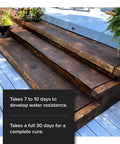 Top Shelf Dark Tung Oil Wood Finish Blended With Citrus Orange Peel Oil For Cutting Boards And Butcher Blocks Food Grade Matte Sealant No Sweat Application Badass Long Lasting Protection 32 Oz Container on wooden steps.