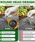 Comparison showing heavy duty 6 inch galvanized landscape staples 8 gauge 200 pack for landscape fabric with round head design.
