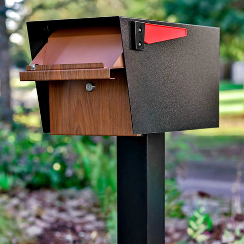 Wood Grain Curbside Locking Mailbox Built Tough Steel USPS Approved Anti Identity Theft Security 14 To 16 Gauge Welded Construction