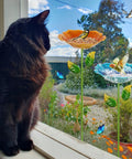 Colorful Metal Bird Bath for Outdoors, Flower Garden Hummingbird Bath on Five Stakes, Small Birdbath for Garden Decor visible through window