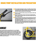 Installation instructions and caveats for upgraded hydraulic brake system for mini bikes left side mount with seven eighths inch handlebars and fifty inch hose compatible with Baja Doodlebug DB30 minibikes and go karts displayed