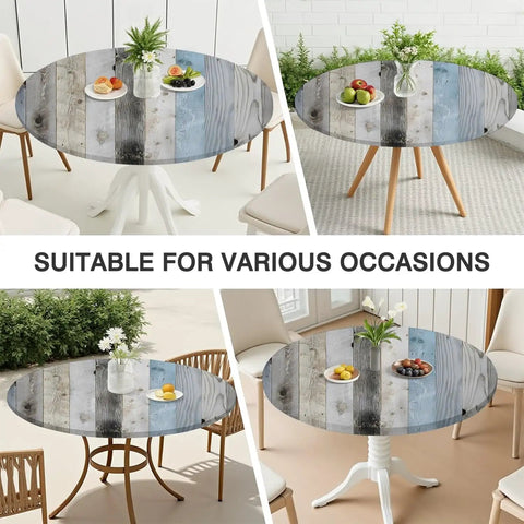 Wood Grain Round Tablecloth With Elastic Edge Spill Proof Waterproof And Oil Proof Fitted Cover For Indoor Outdoor Patio Tables 48 Inch Diameter Wipeable Stain Resistant Fits Round Tables From 46 To 50 Inches on different table settings