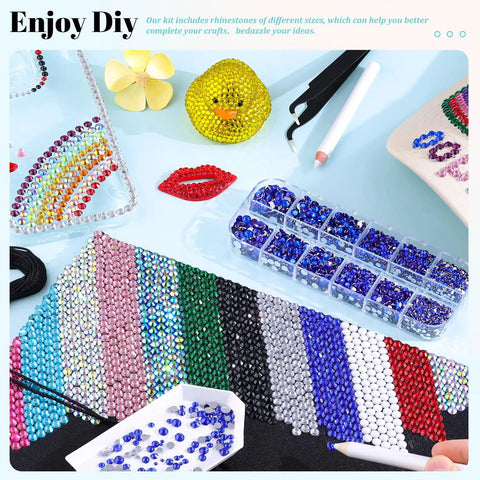 Royal Blue Resin Rhinestones Kit With 12100 Pcs Flatback Crystals And 3 Tubes Of 10ml B7000 Jewelry Glue, 2 Boxes for DIY crafts
