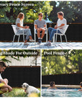 Collage of 3x10 Black Fence Privacy Screen For Outdoor Shade And Balcony Decor, Heavy Duty HDPE Mesh Fence Cover For Apartments, Deck, Backyard, Or Pool Area, Delivers 95 Percent Shade And Real Privacy