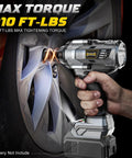 Bare Tool One Half Inch Cordless Impact Wrench, 1110 Ft-Lbs Brushless Motor in use for car tire change