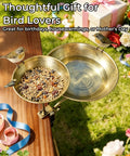 Dual Tier Deck Mounted Bird Bath With Grip Guard Railing Clamp And Seed Feeder For Balconies Apartments And Patios Hustle Free Setup with birds and seed tray.