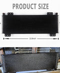 40k Transmission Oil Cooler Kit For Big Rigs And Trailers With Low Pressure Drop And Easy Mounting Hardware Black Finish Handles Up To 40000 GVW Durable Transmission Cooler Solution, dimensions shown.