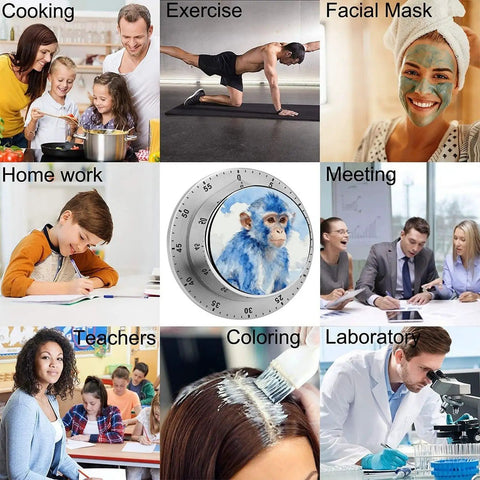 Durable Stainless Steel Multi Function Kitchen Timer With Rotating Dial And Countdown Indicator in center of multitasking images