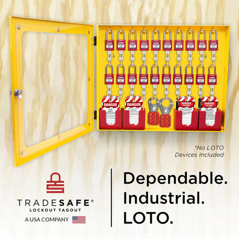 Heavy Duty Lockout Tagout Station Cabinet for Wall Mount, Unfilled Kit Holder, 19 Gauge Steel with Lockable Clear Window.