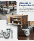 Top Shelf Heavy Duty 2 Inch Plate Casters Set Of 4 on a wooden kitchen cart showing steel frame and gray wheels.
