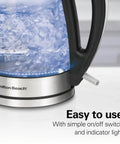 Close-up of a 1.7L Electric Kettle With Fast Boil 1500W, Water Boiler And Heater, LED Indicator, Brew in clear glass design.