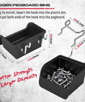 Heavy Duty 121 Piece Pegboard Hook Set With Chrome Metal Hooks Durable Pegboard Organizer Kit For Garage Or Shop Includes Pegboard Bins And Tool Utility Hooks For Easy Clutter Free Storage, shown with plastic bins and hooks.