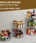 Two Tier Non Skid Acrylic Lazy Susan Turntable Organizer Rotating Spice Rack Spinning Tray For Kitchen Pantry Countertop Closet Bathroom Vanity Medicine Cabinet 9.25 Inch modular design shown with jars and cans.