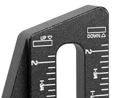 Close-up of Professional Grade Two Inch Dual Scale Tool Setup with laser etched markings for precise height measurement.