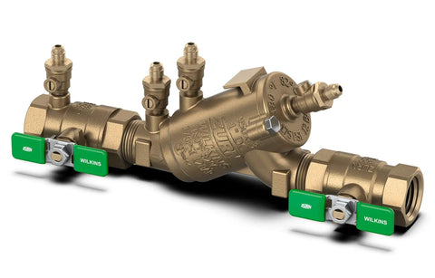 Three Quarter Inch Double Check Backflow Preventer With Union Ball Valves EZSWAP Modular Check Top Access Test Ports Compact Bronze Body For Three Quarter Inch Piping, bronze valve view