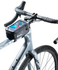 Phone Front Frame Bag With Touchscreen Window For Easy On Bike Access On Road And Gravel Biking attached to bicycle frame.