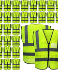 Bulk 30 Pack High Visibility Reflective Safety Vests With Pockets For Men And Women Neon Yellow Size L Mesh Construction 360 Degree Visibility