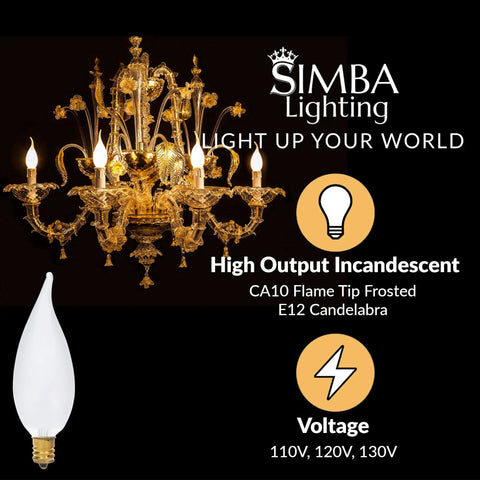 Get This Awesome Pack Of Twelve Frosted Flame Tip Candelabra Incandescent Light Bulbs E12 Base With Chandelier Image