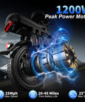 Rear view of 1200W Folding Electric Bike For Adults And Teens, 25 MPH Peak Power, showcasing motor and tire in action