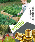 Garden Hose Adapter Two Pack One Half Inch NPT Male To Three Quarter Inch GHT Female Pipe Fittings Connector displayed on green background