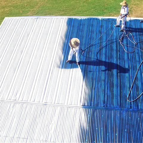 Max Stretch Roof Coating White Elastomeric Sealant For Flat And Low Slope Roofs One Gallon Resists Cracking applied on metal roof