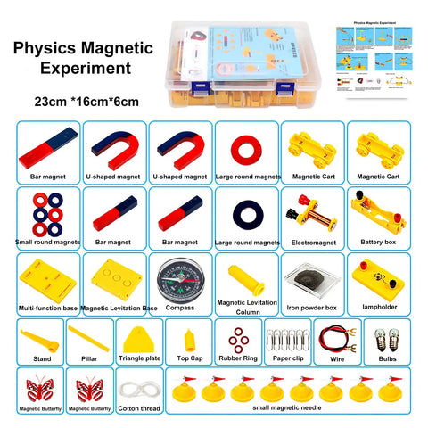Large Science Lab Magnet Kit For Physics Electromagnet Experiments Classroom Education Gear And Teacher Supplies 53 Piece Set With Magnetic Levitation Equipment Horseshoe Magnets Bar Magnets Great For School Projects And Demos components displayed with detailed labels