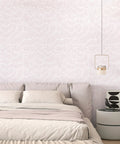 Fresh Boho Striped Peel And Stick Wallpaper Roll In Light Pink Waterproof Vinyl Contact Paper on a bedroom wall.