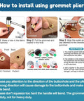 Steps showing how to use Grommet Tool Kit 1003 Pieces With 1000 Eyelets And Washers One Quarter Inch Inside 6mm Grommets Pliers Set