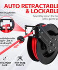 Side view of 50 Foot Auto Rewind Retractable Air Hose Reel with Three Eighths Inch Rubber Hose 250 PSI heavy-duty steel spring.