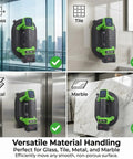 Hella Heavy Duty Electric Suction Lifter For Glass, Granite & Tile on glass, tile, metal, and marble surfaces showing versatility.
