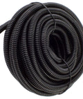 Top Shelf One Hundred Feet Split Wire Loom Conduit Tubing Built Tough Black Polyethylene Cable Sleeve coiled roll for automotive use.