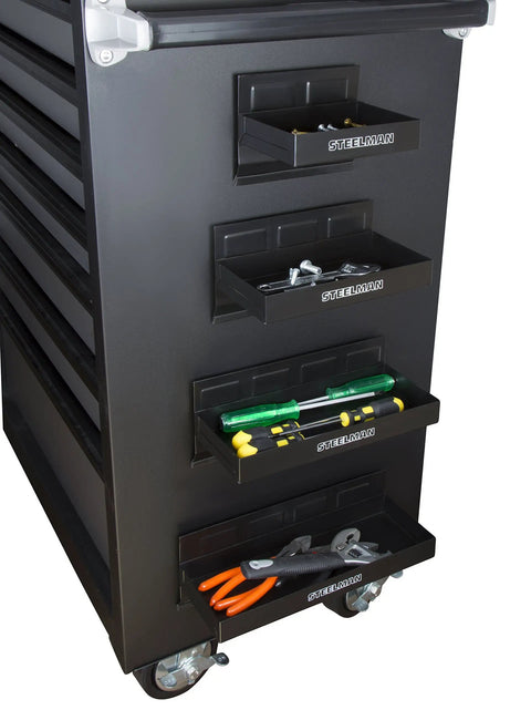 Magnetic Non Marring Tool And Parts Storage Trays For Rolling Toolboxes Durable Steel 4-Piece Set With 12 10 8 And 6 Inch Trays