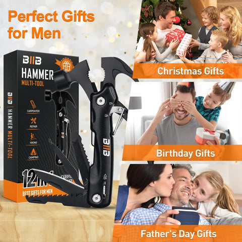 12 In 1 Hammer Multitool For Men EDC Survival Gear Kit displayed with gifting occasions