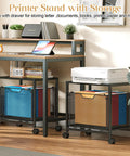 Under Desk Storage Organizer With Drawer Rolling File Cabinet used as printer stand in home office scene, on wheels.