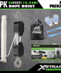 Heavy Duty 2000 Lb 50 Ft Reflective Rope Hoist Pulley Wheel Block And Tackle System 5 To 1 Ratio Lifting Power, complete package