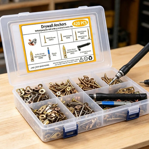 Self Drilling Drywall Screws Kit Durable Steel Mounting Set With 420 Pieces For No Drill Install On Wood Metal And Synthetic Boards Perfect For Diy And Pro Projects, 420 pcs in organizer