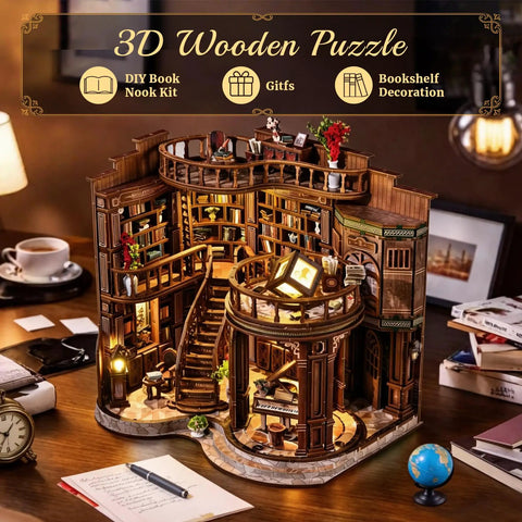 Cozy Chill Book Nook Kit For Adults, DIY Miniature Dollhouse Kit with 3D Wooden Puzzles and LED Light on desk display