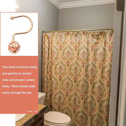 Rose Gold Shower Curtain Hooks 12 Pack Half Round Metal Hangers for Bathroom Rods glide smoothly and look sharp in this setup