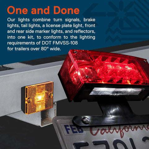 Beefed Up 36 LED Trailer Light Kit With Amber Marker For Over 80 Inch Trailers DOT Approved Waterproof IP67 Submersible shown on trailer