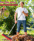 Heavy Duty Push Broom With 70 Inch Extendable Handle For Outdoor Garage Driveway And Sidewalk Cleaning Industrial Grade Sweep Tool For Tough Debris And Commercial Use used by man in garden to sweep leaves