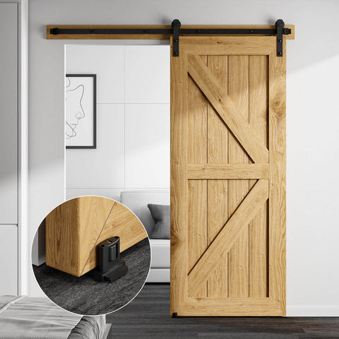 Sliding Barn Door Floor Guide With Adjustable Bottom Rollers, Double Nylon Wheels, Wall Mounted Black Finish, for 1-2 Inch Doors