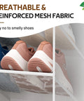 Close-up of Over The Door Shoe Organizer With Breathable Mesh 10 Tier Holds 30 Pairs featuring shoes behind mesh fabric
