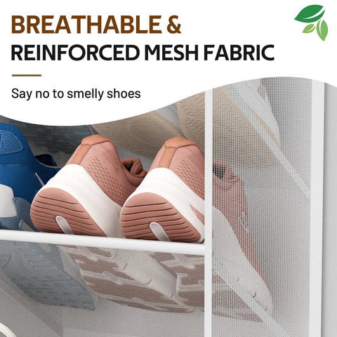 Close-up of Over The Door Shoe Organizer With Breathable Mesh 10 Tier Holds 30 Pairs featuring shoes behind mesh fabric