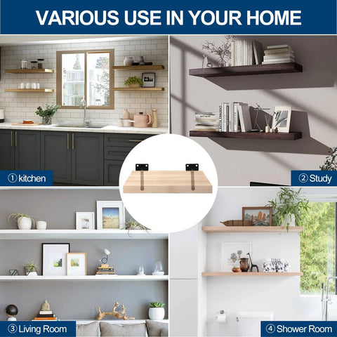 12 Pack 6 Inch Black Solid Steel Floating Shelf Brackets Hidden Concealed Shelf Supports For Floating Wood Shelves in Various Rooms