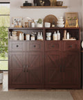 Sturdy Dark Brown Standing Go To Storage Cabinet With Drawers And Shelves For Kitchen Pantry And Home Bar Floor Hutch Cupboard With Adjustable Shelf For Dining Room Living Room Or Office Organization Station in a modern kitchen setting.